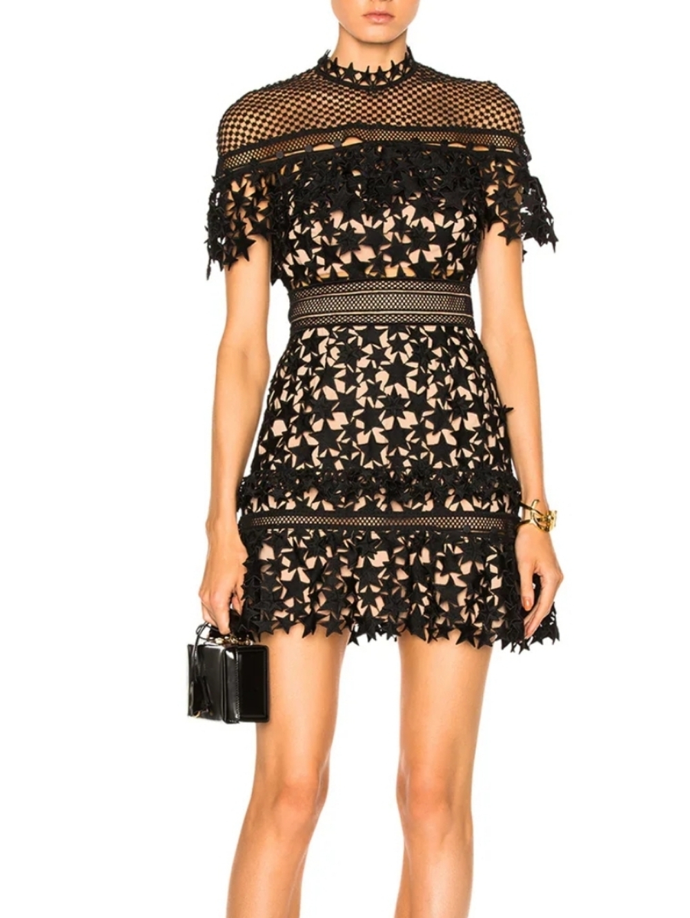 Self Potrait Yoke Black And Tan Frill Mini‎ Dress Size 2